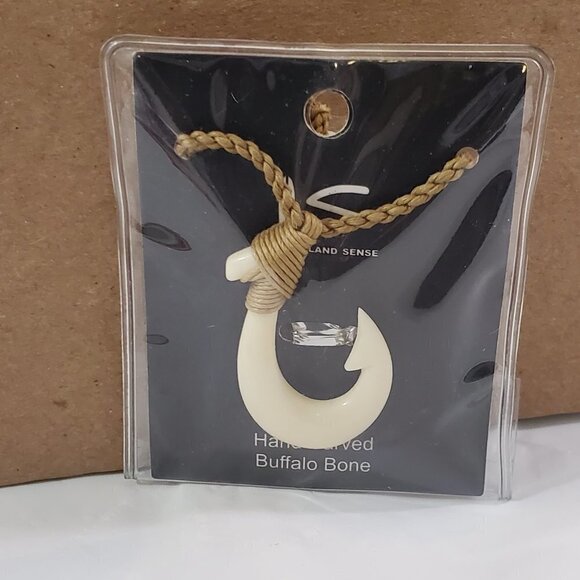 HAND Carved Buffalo Bone Pendant With Necklace - Picture 3 of 13